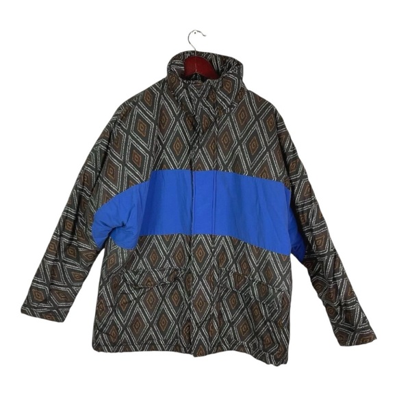 Zara Man Soft Print Winter Coat Jacket Men's size L Blue/Black - Picture 3 of 7